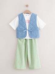 Green/Blue Quilted Waistcoat, T-Shirt, And Trousers Set (3-16yrs) - Image 6 of 10