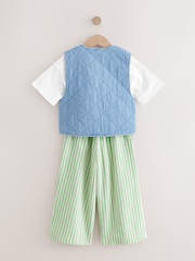 Green/Blue Quilted Waistcoat, T-Shirt, And Trousers Set (3-16yrs) - Image 7 of 10
