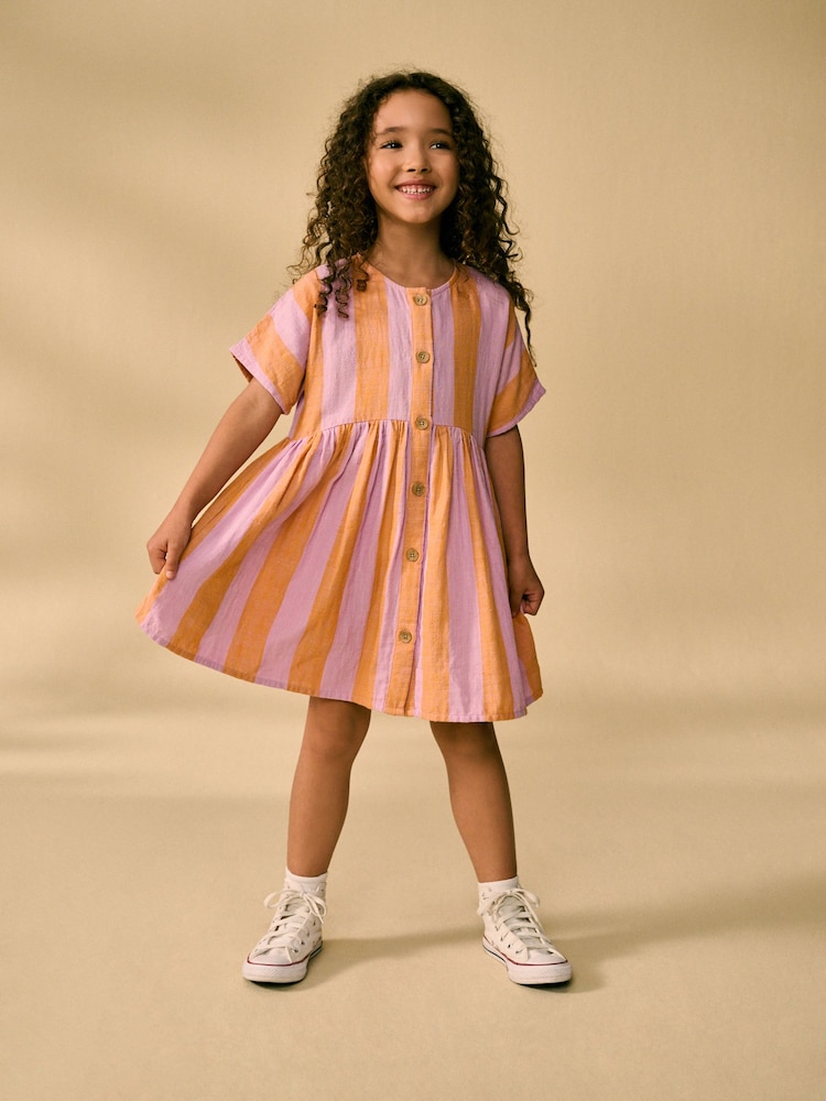Orange/Pink Stripe Button Dress (3-16yrs) - Image 1 of 7