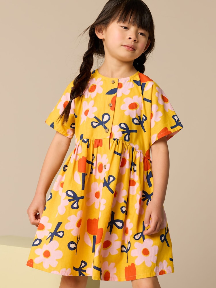 Yellow Flower Print Button Dress (3-16yrs) - Image 1 of 8