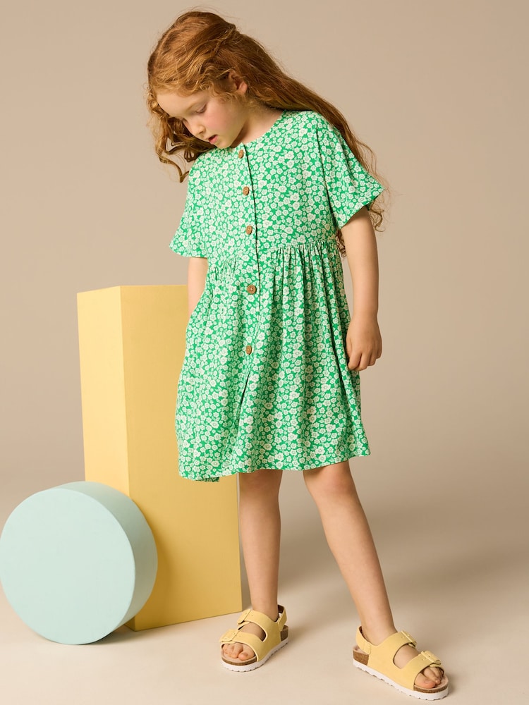 Green Ditsy Button Summer Dress (3-16yrs) - Image 1 of 7