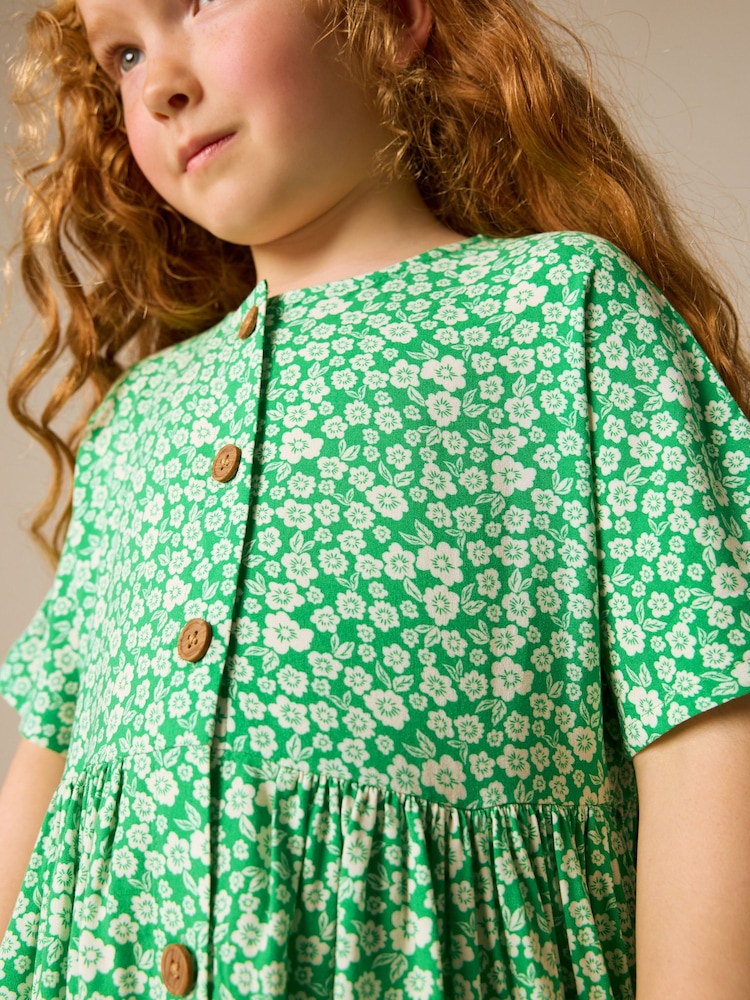 Green Ditsy Button Summer Dress (3-16yrs) - Image 2 of 7