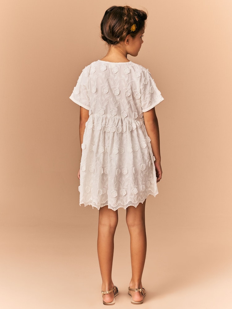 Cream Flower Embroidered Dress (3-16yrs) - Image 2 of 9