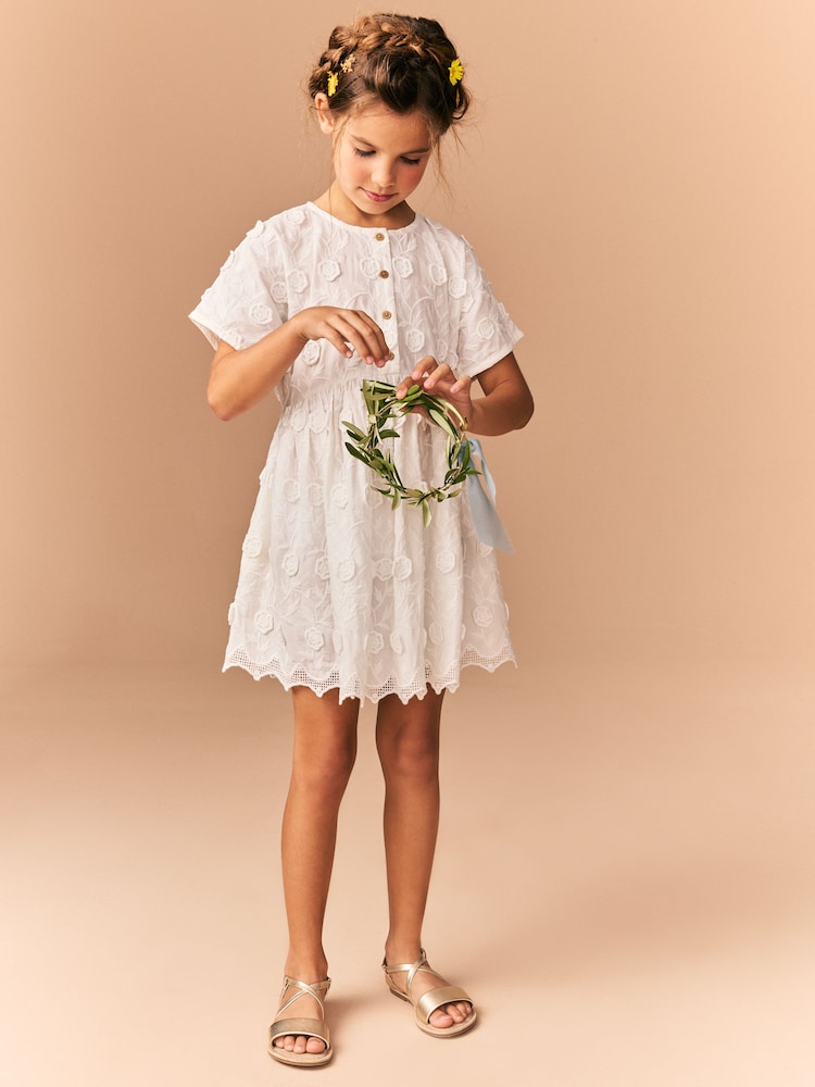 Cream Flower Embroidered Dress (3-16yrs) - Image 3 of 9