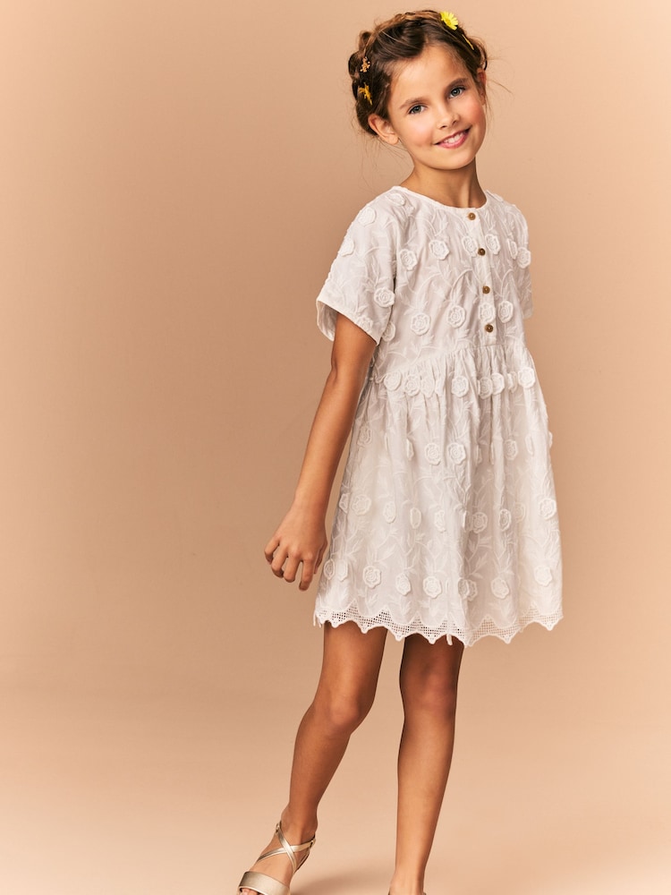 Cream Flower Embroidered Dress (3-16yrs) - Image 4 of 9