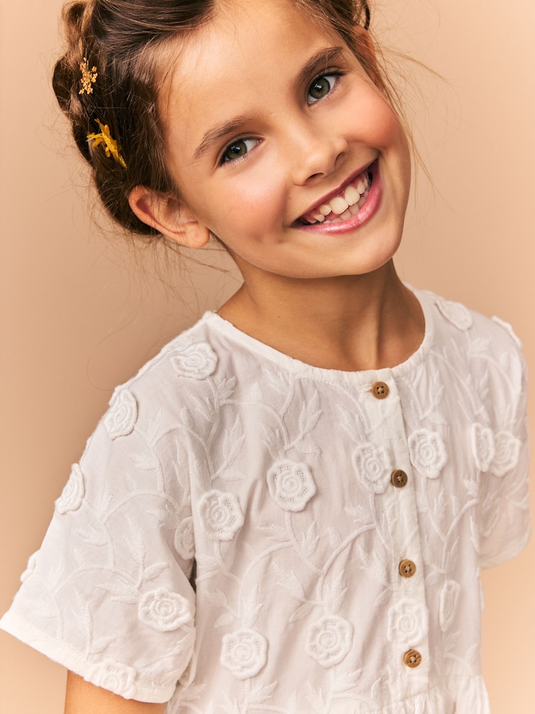 Cream Flower Embroidered Dress (3-16yrs) - Image 5 of 9