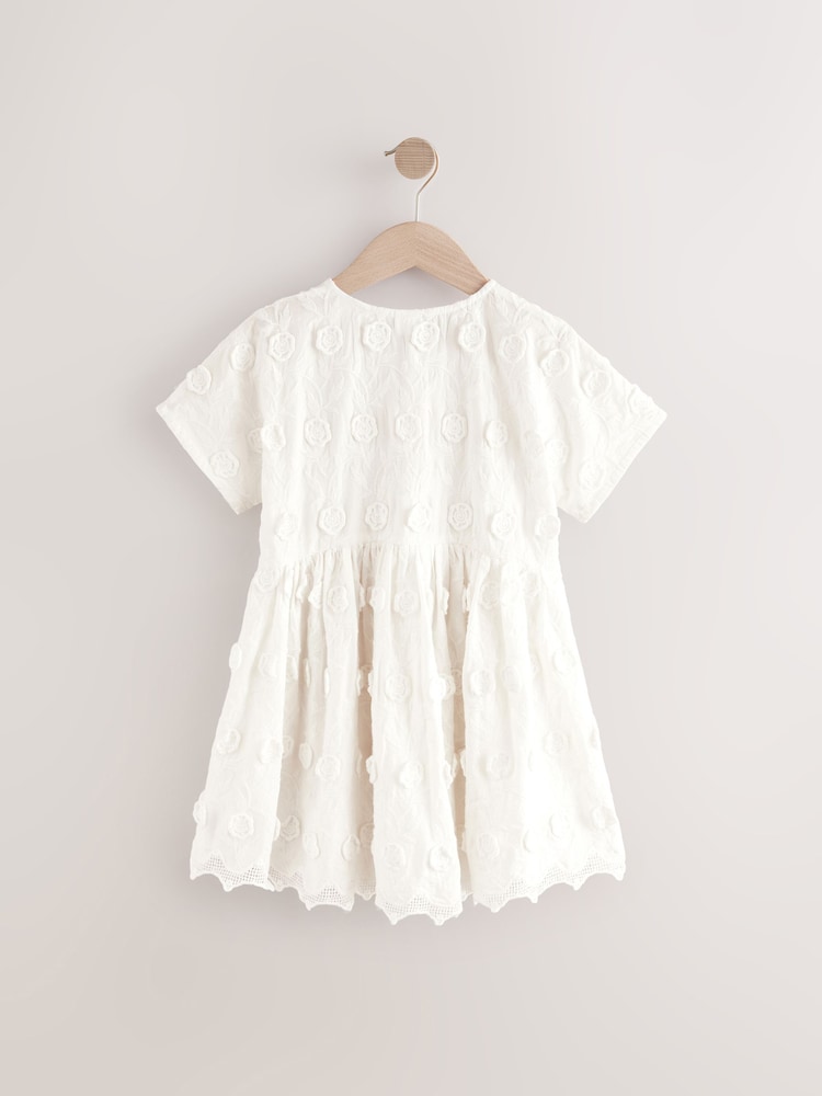 Cream Flower Embroidered Dress (3-16yrs) - Image 6 of 9