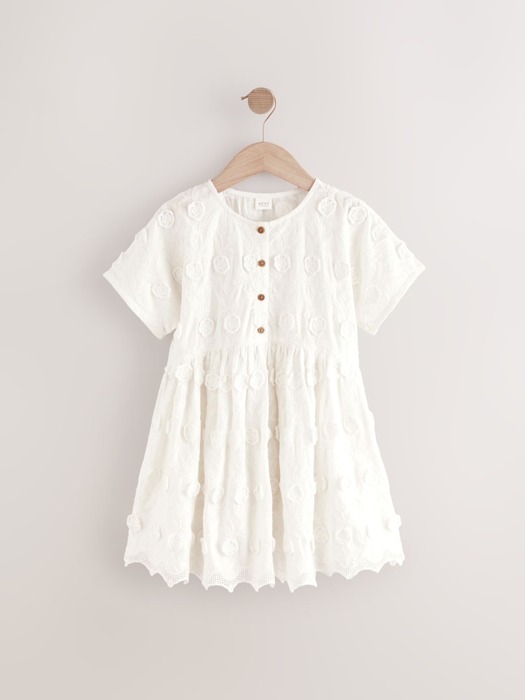 Cream Flower Embroidered Dress (3-16yrs) - Image 7 of 9