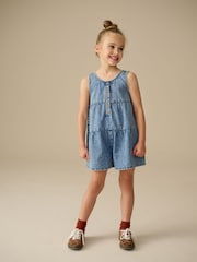 Blue Denim 100% Cotton Playsuit (3-16yrs) - Image 1 of 7