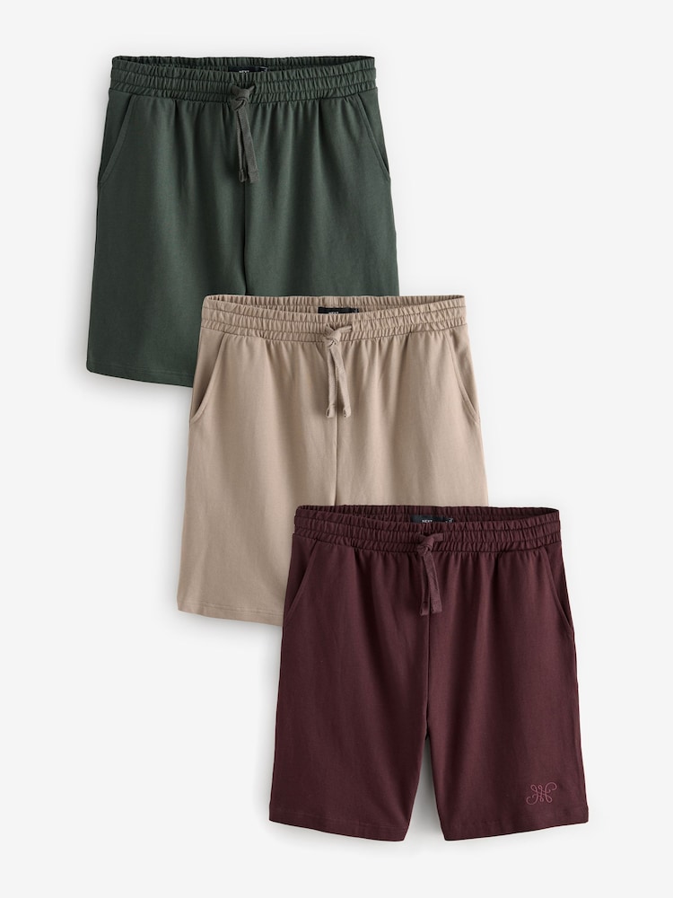 Red/Green/Neutral Lightweight 100% Cotton Shorts 3 Pack - Image 1 of 8