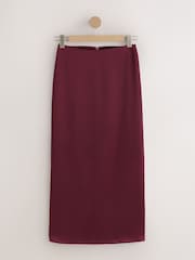 Burdundy Red - Textured Satin Midi Skirt - 圖片 1/3