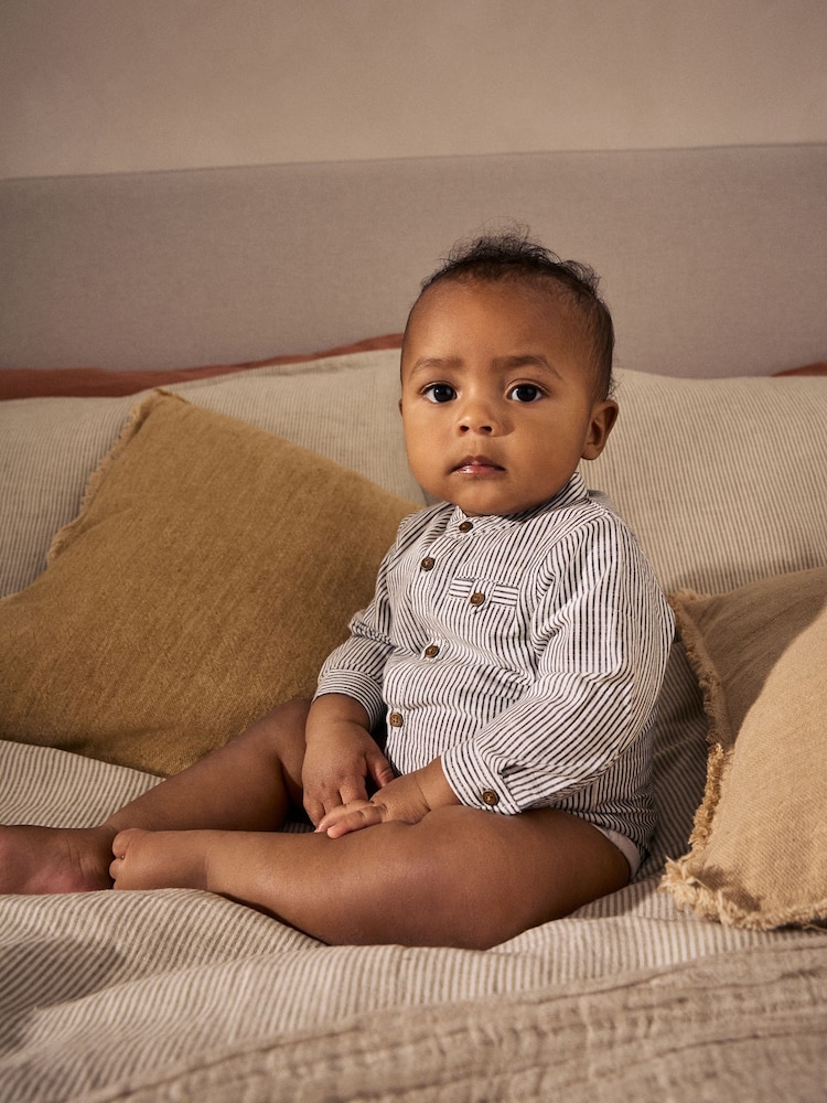 Mono Stripe 100% Cotton Baby Shirt Bodysuit - Image 5 of 12