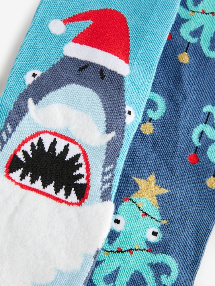 Blue/White Christmas Pattern Socks 2 Pack - Image 1 of 5