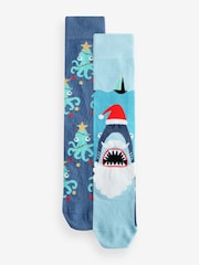 Blue/White Christmas Pattern Socks 2 Pack - Image 2 of 5