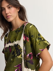 Green Floral Print Textured Boxy T-Shirt - Image 5 of 8