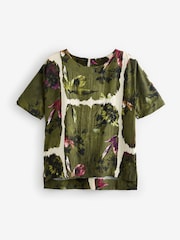 Green Floral Print Textured Boxy T-Shirt - Image 6 of 8