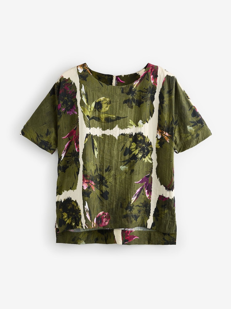 Impression florale verte - T-shirt coupe droite texturé - Image 6 of 8