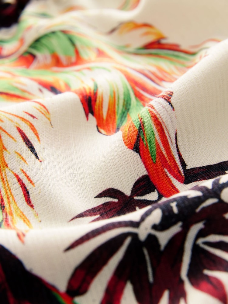 Ecru Palm Print Short Sleeve Tie Neck Bardot Top - Image 7 of 8