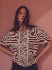 Brown Bubble Hem Boxy T-Shirt - Image 1 of 6