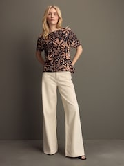 Black Palm Print Textured Boxy T-Shirt - Image 2 of 7