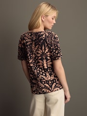 Black Palm Print Textured Boxy T-Shirt - Image 3 of 7