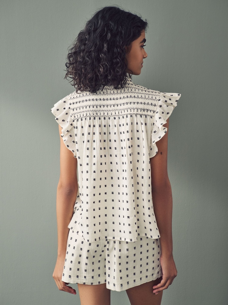 Ecru White Embroidered Detail Ruffle Sleeve Blouse - Image 2 of 7