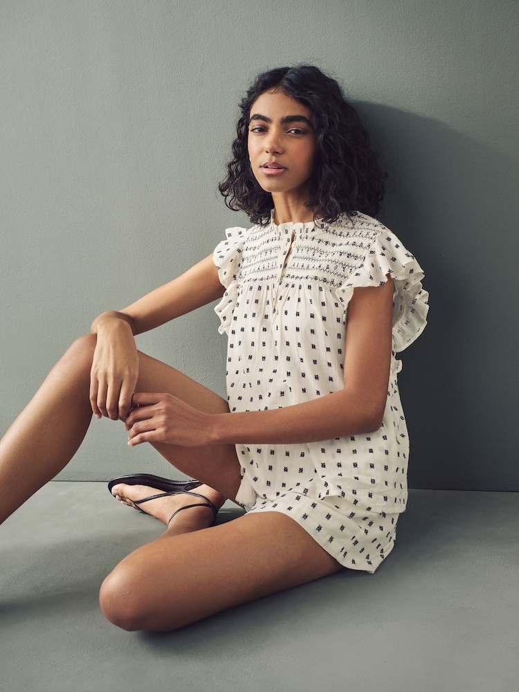 Blanc écru - Blouse à manches volantes avec détails brodés - Image 3 of 7