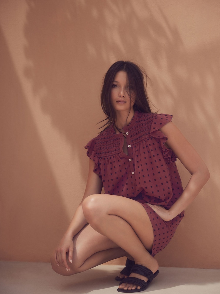 Roestbruin - Embroidered Detail Ruffle Sleeve Blouse - Image 3 of 8