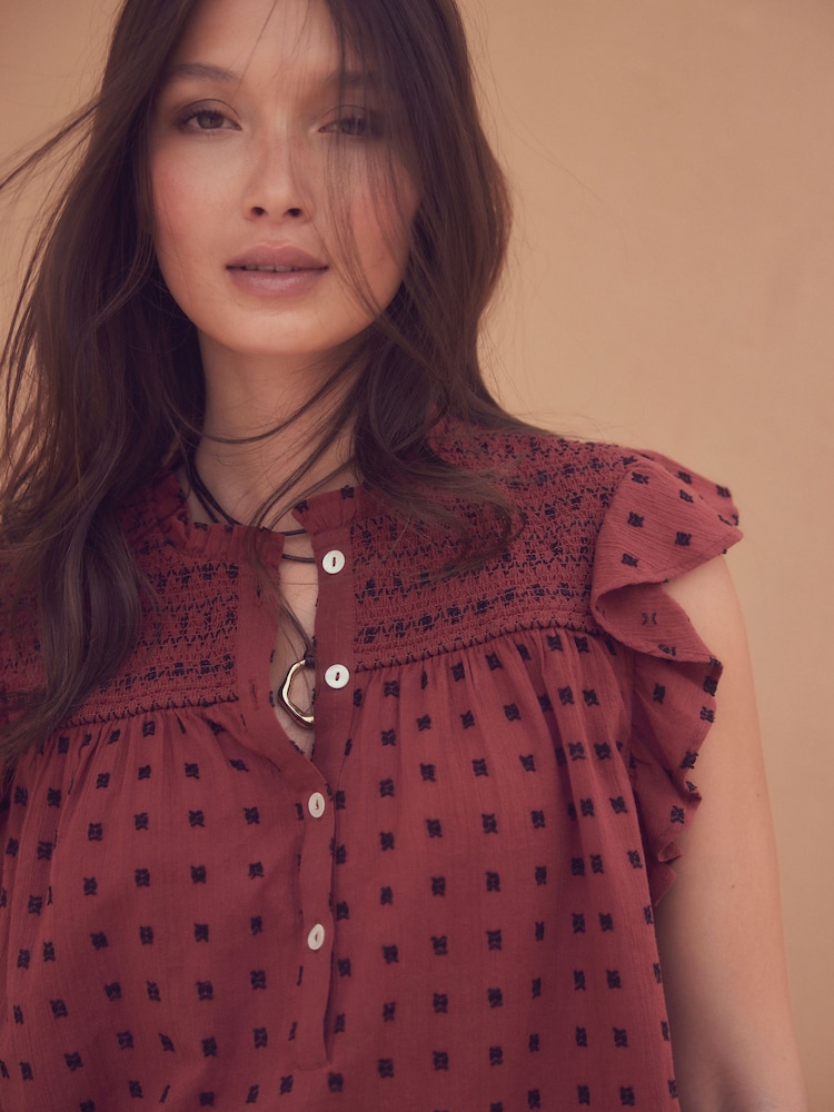 Roestbruin - Embroidered Detail Ruffle Sleeve Blouse - Image 4 of 8