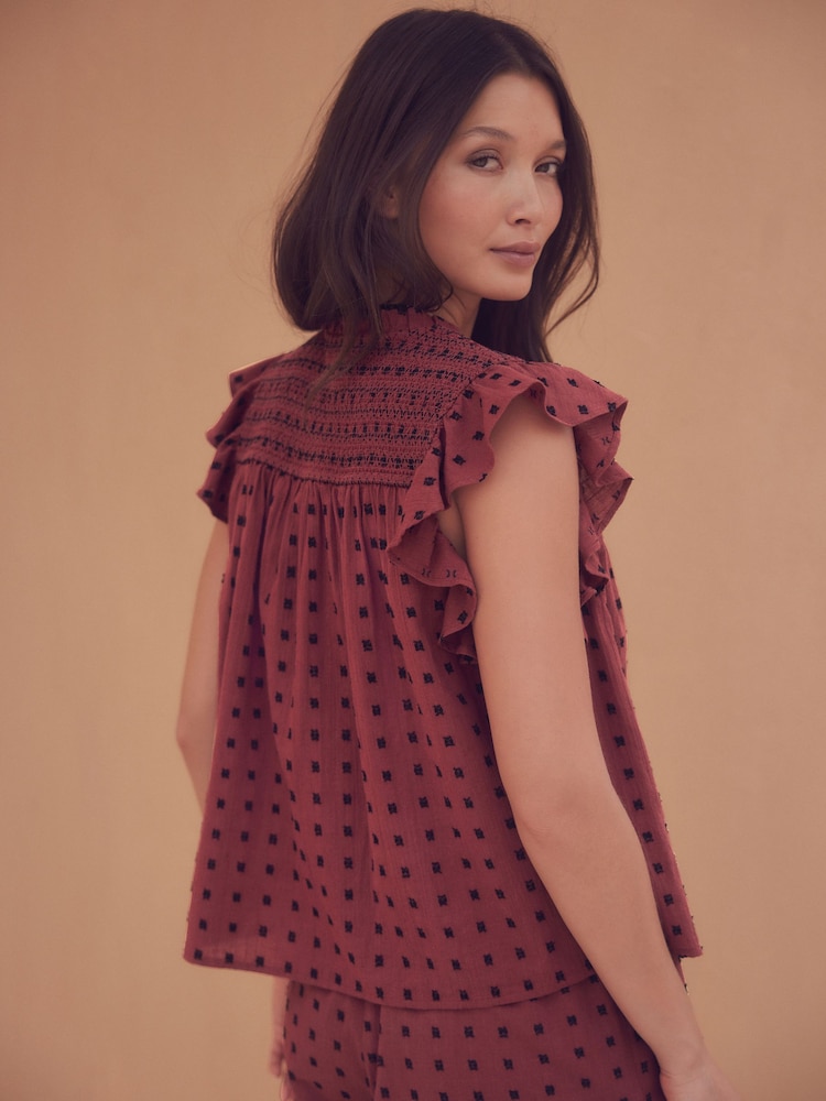 Roestbruin - Embroidered Detail Ruffle Sleeve Blouse - Image 5 of 8