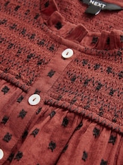 Rust Brown Embroidered Detail Ruffle Sleeve Blouse - Image 7 of 8