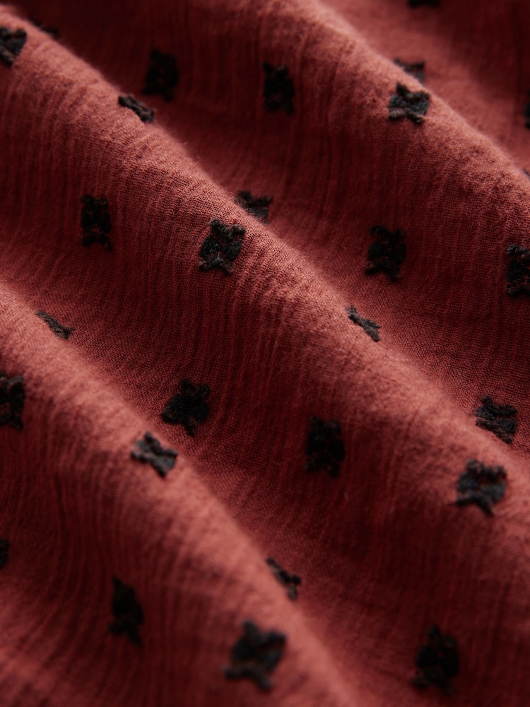 Rust Brown Embroidered Detail Ruffle Sleeve Blouse - Image 8 of 8