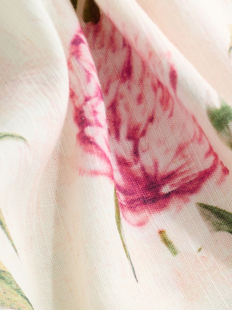 Cream Floral Placement Print Short Sleeve Tie Neck Bardot Top - Image 7 of 8