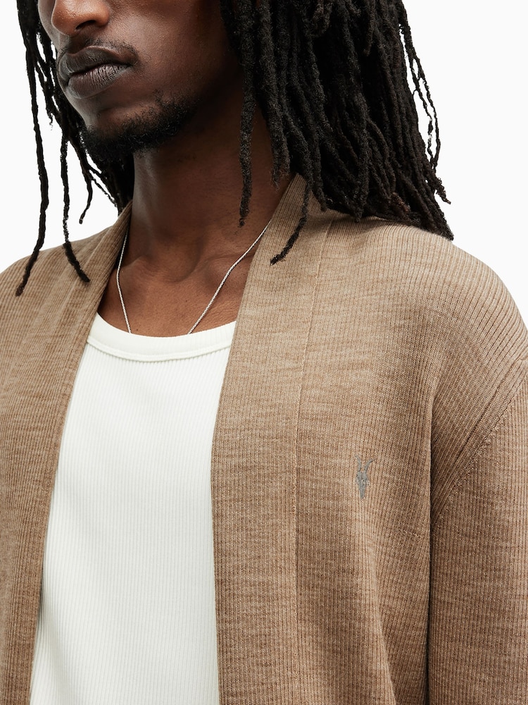 AllSaints Brown Mode Merino Open Cardigan - Image 2 of 5