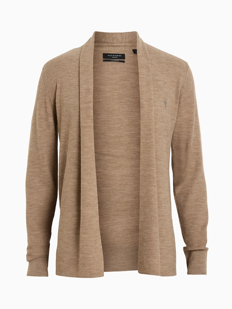 AllSaints Brown Mode Merino Open Cardigan - Image 5 of 5