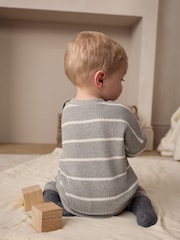 Grey/White Stripe Baby 100% Cotton Top And Leggings Set - Image 2 of 5