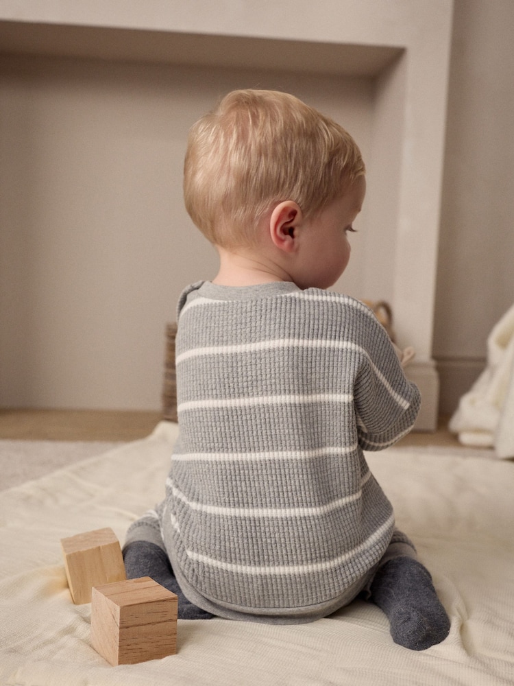 Grey/White Stripe Baby 100% Cotton Top And Leggings Set - Image 2 of 5