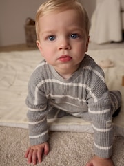 Grey/White Stripe Baby 100% Cotton Top And Leggings Set - Image 3 of 5