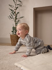 Grey/White Stripe Baby 100% Cotton Top And Leggings Set - Image 4 of 5