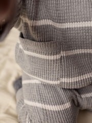 Grey/White Stripe Baby 100% Cotton Top And Leggings Set - Image 5 of 5