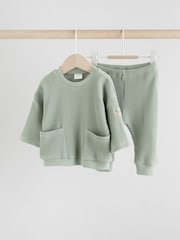 Verde salvia - Conjunto de top y leggings de algodón 100 % para bebé - Imagen 4 de 9