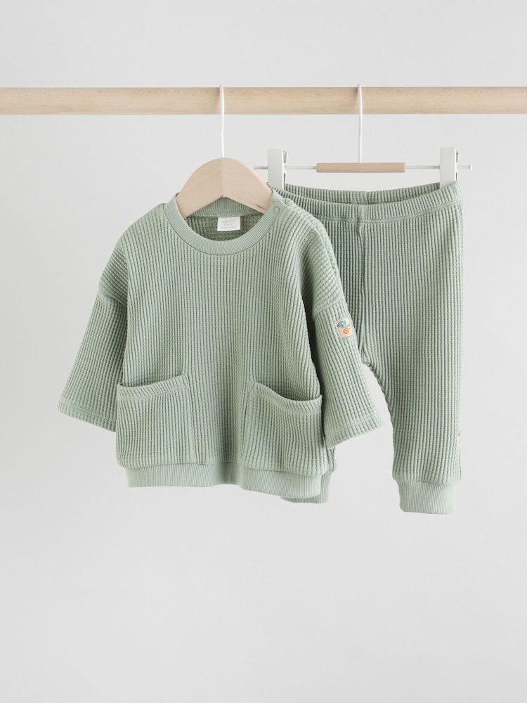 Sage Green Baby 100% Cotton Top And Leggings Set - Image 4 of 9