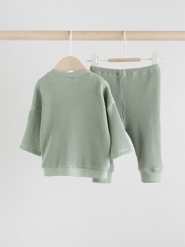 Sage Green Baby 100% Cotton Top And Leggings Set - Image 5 of 9