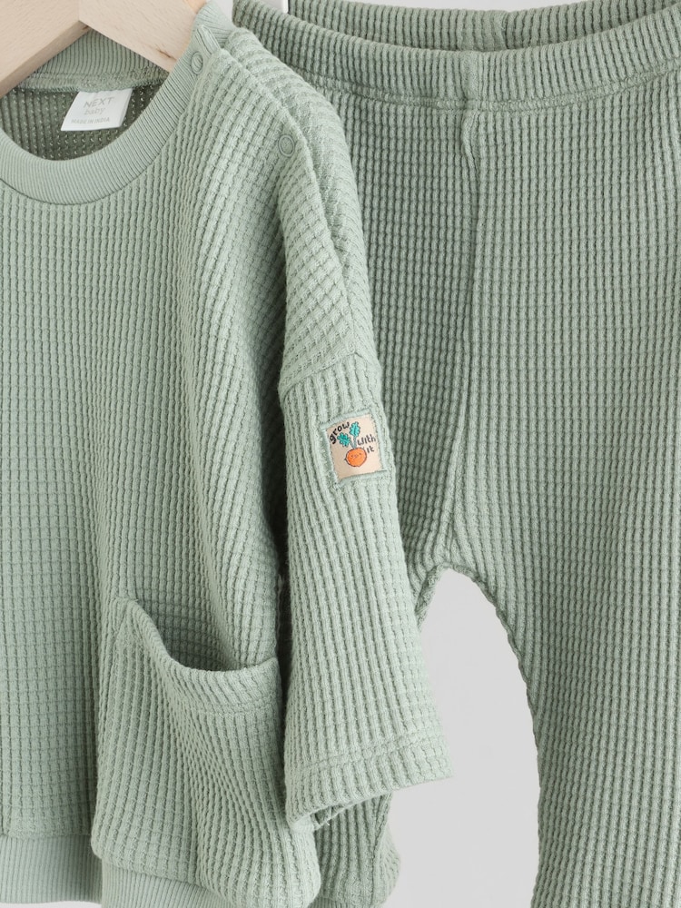 Sage Green Baby 100% Cotton Top And Leggings Set - Image 8 of 9