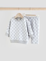Grey Checkerboard Baby 100% Cotton Top And Leggings Set - Image 1 of 14