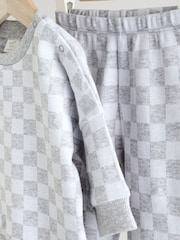 Grey Checkerboard Baby 100% Cotton Top And Leggings Set - Image 12 of 14