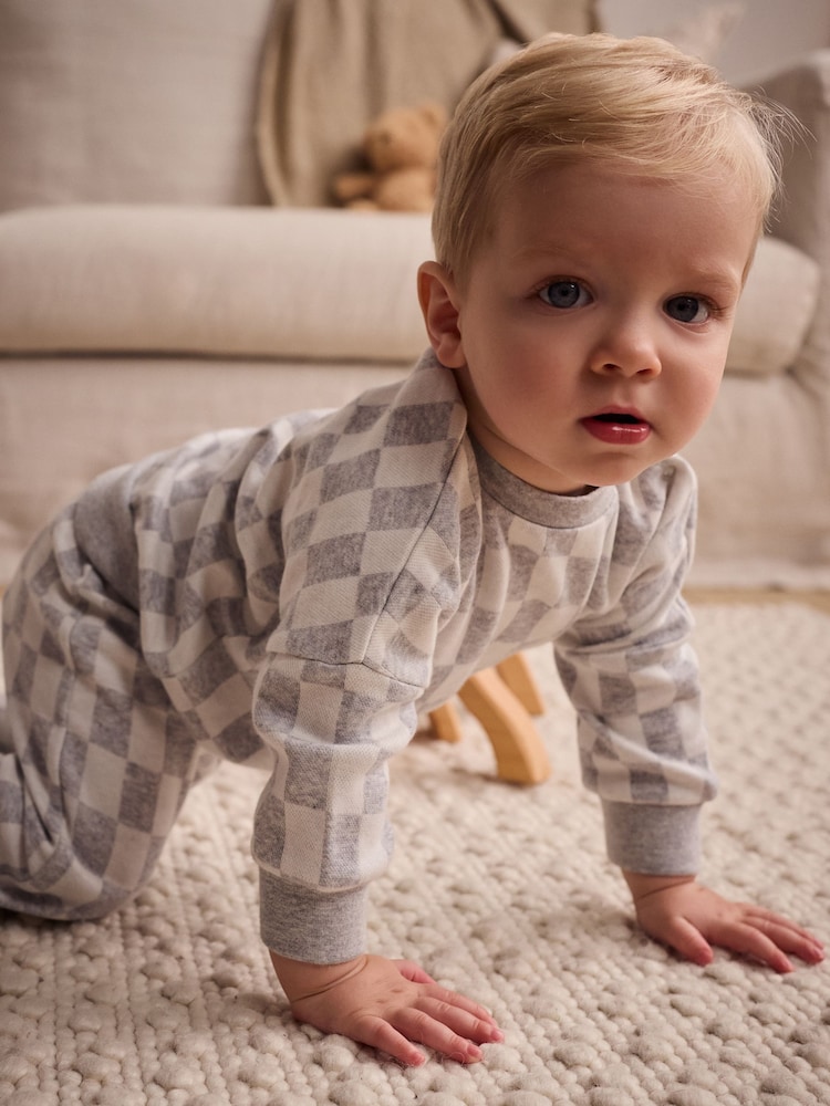Grey Checkerboard Baby 100% Cotton Top And Leggings Set - Image 2 of 14