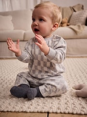 Grey Checkerboard Baby 100% Cotton Top And Leggings Set - Image 3 of 14