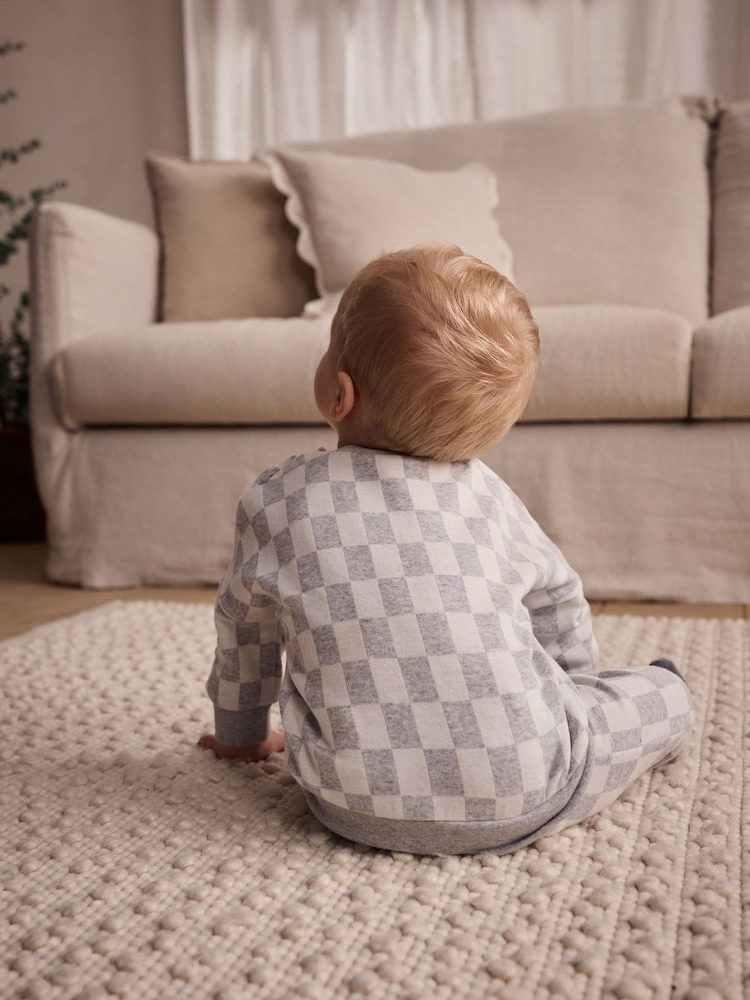 Grey Checkerboard Baby 100% Cotton Top And Leggings Set - Image 4 of 14