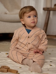 Neutral Stripe Jersey Cardigan and Joggers Baby 3 Piece Set - Image 1 of 16